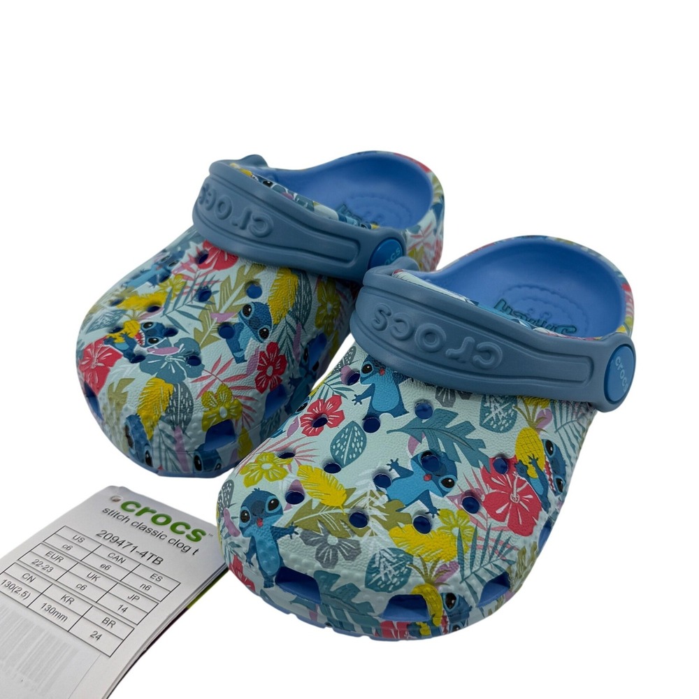 Crocs Stitch Tropical Classic Clog Blue 6 Toddler C6 Comfy Slip On Casual New